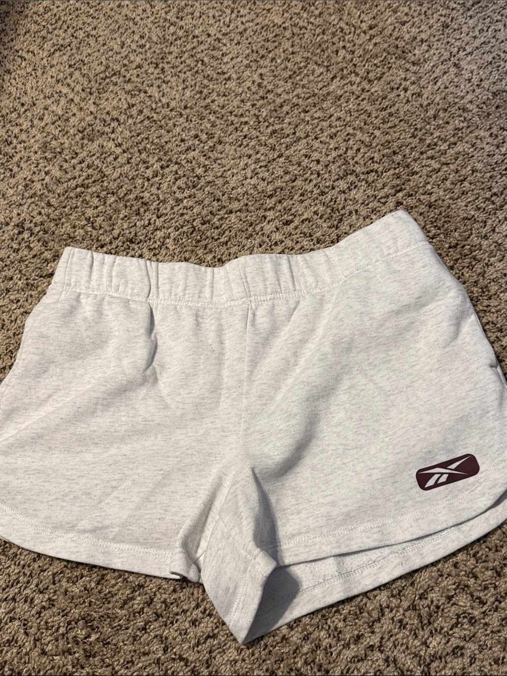 Reebok Light Gray Women's Athletic Shorts with Maroon Logo